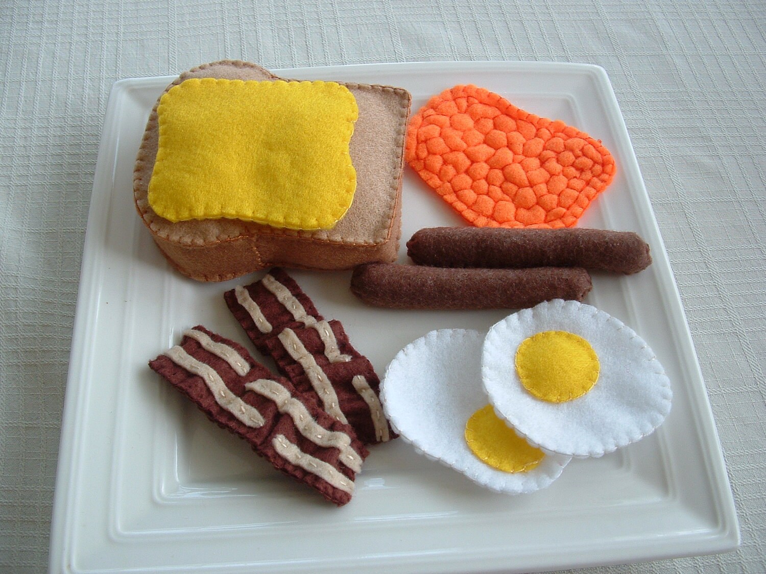 Felt Food Breakfast Toast Baked Beans Sausages Eggs and