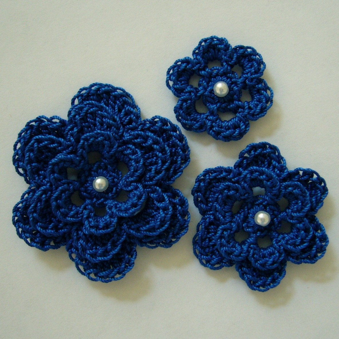 Crocheted Flowers Royal Blue with a Pearl Cotton Flowers