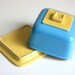 Vintage Cheese Server in Aqua and Yellow