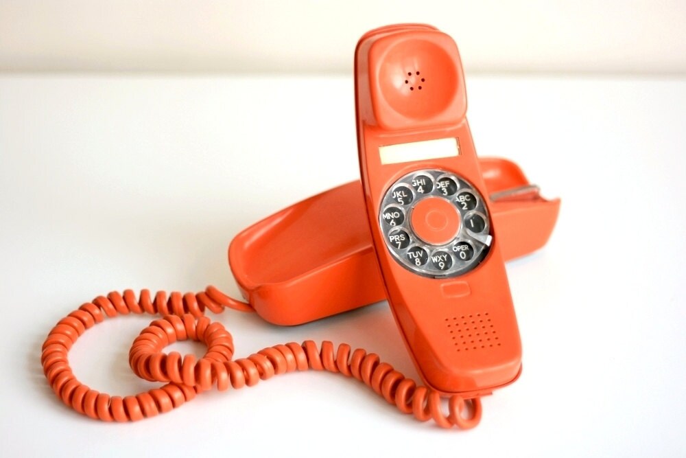 Vintage Orange Rotary Telephone