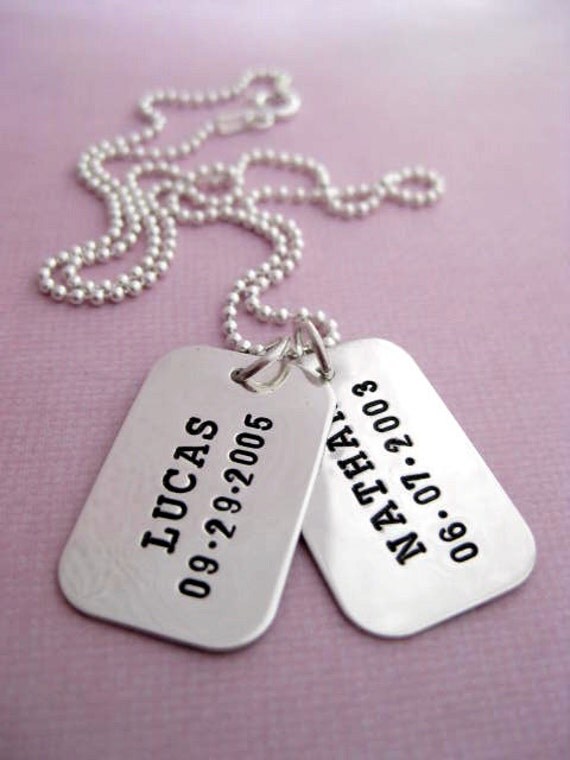 Dog Tags Personalized Hand Stamped Sterling Silver Jewelry