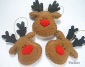 Rudolph the red nosed reindeer - felt Christmas ornament - handmade decorations - ONE ORNAMENT
