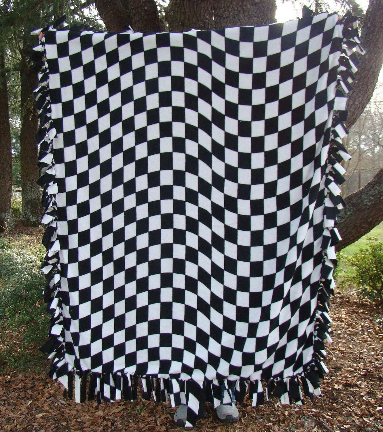 Checkered Flag Fleece Blanket Black & White by DonnasDesignsSC