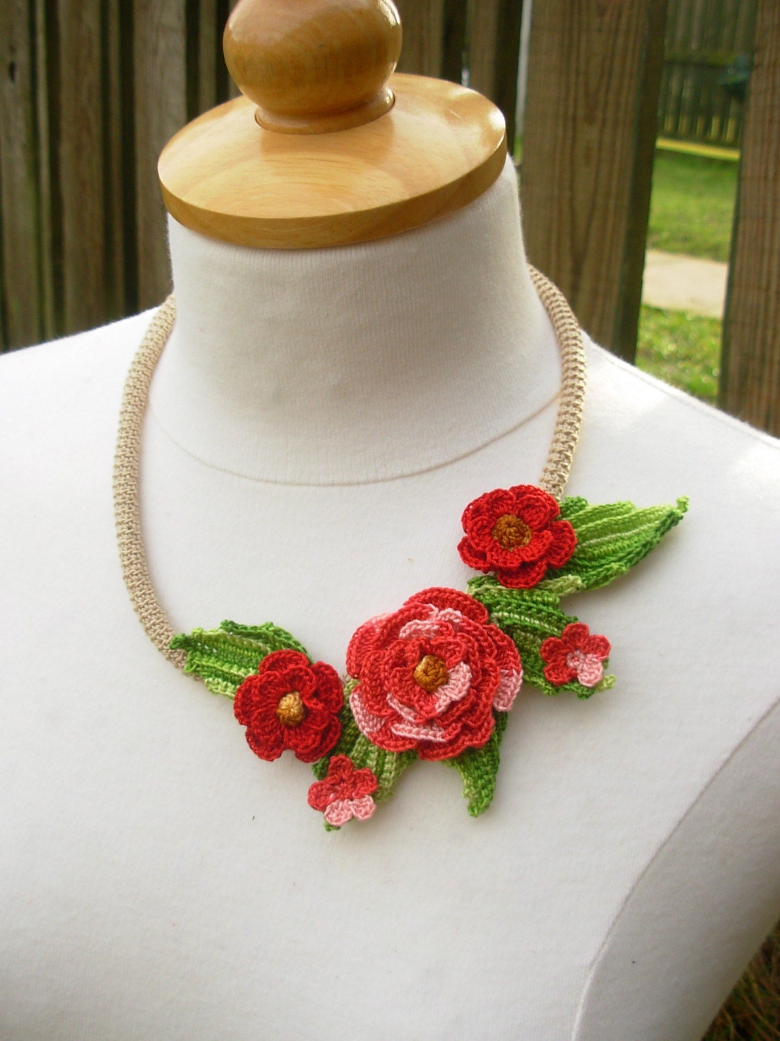 Download Red crochet necklace choker flower floral cotton