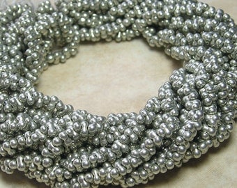 4x2mm Metallic Antique Silver Terra Color Fast Czech Glass Farfalle Seed Bead Strand (AW101)