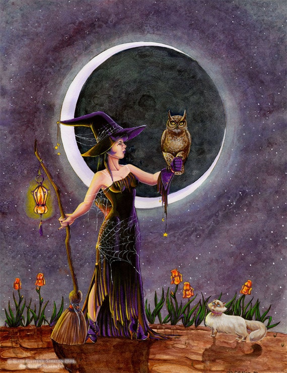 Fantasy Halloween Witch Art Print Hester And The Owl