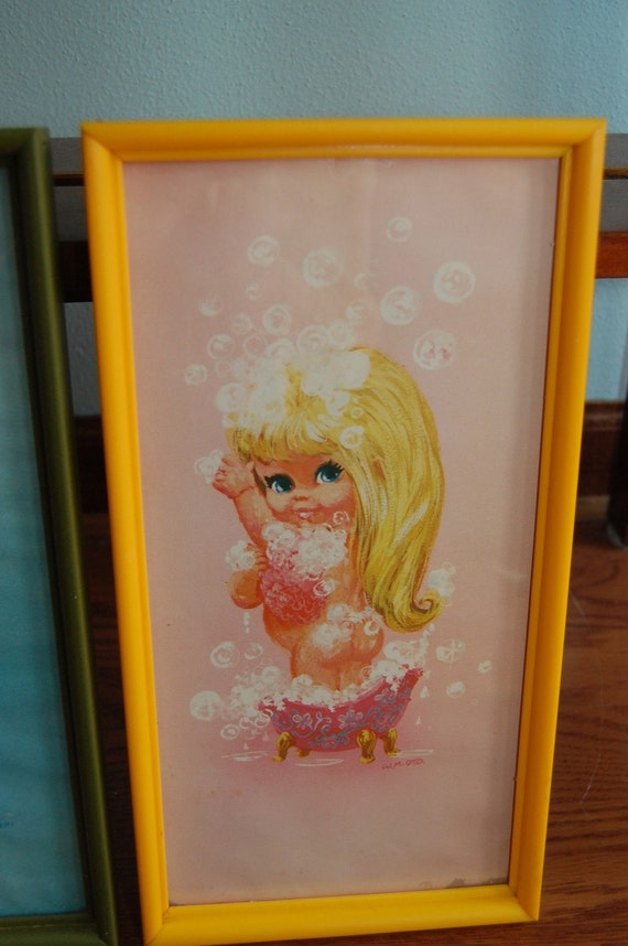 Vintage W.M. OTTO Print Set 2 big eye children Made in Chicago