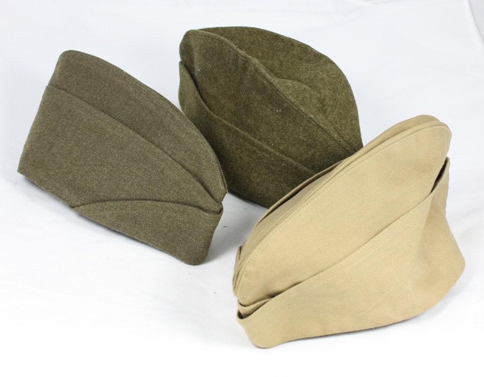 Vintage US Army Field Hats WWII 1 Cotton and 2 Wool
