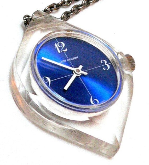 Watch Necklace Bakelite Era Clear Lucite LADY NELSON Swiss