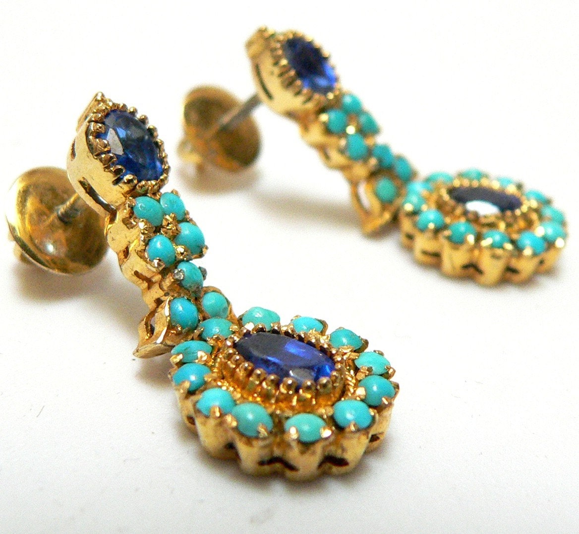 VICTORIAN Earrings Antique Paste Stones and Gilt Threaded