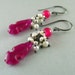 Sale - Carved Magenta Chalcedony and Pearl Cluster Earrings
