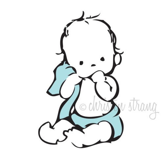 nursery art print . baby boy with blue diaper and blanket