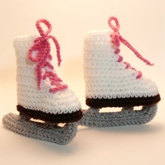 White Ice Skates Crochet Baby Booties 06 Months