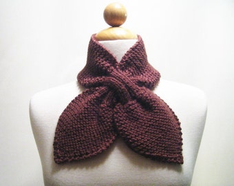 Knitted Dusty Chocolate Brown Bow Neck Warmer or Scarflette