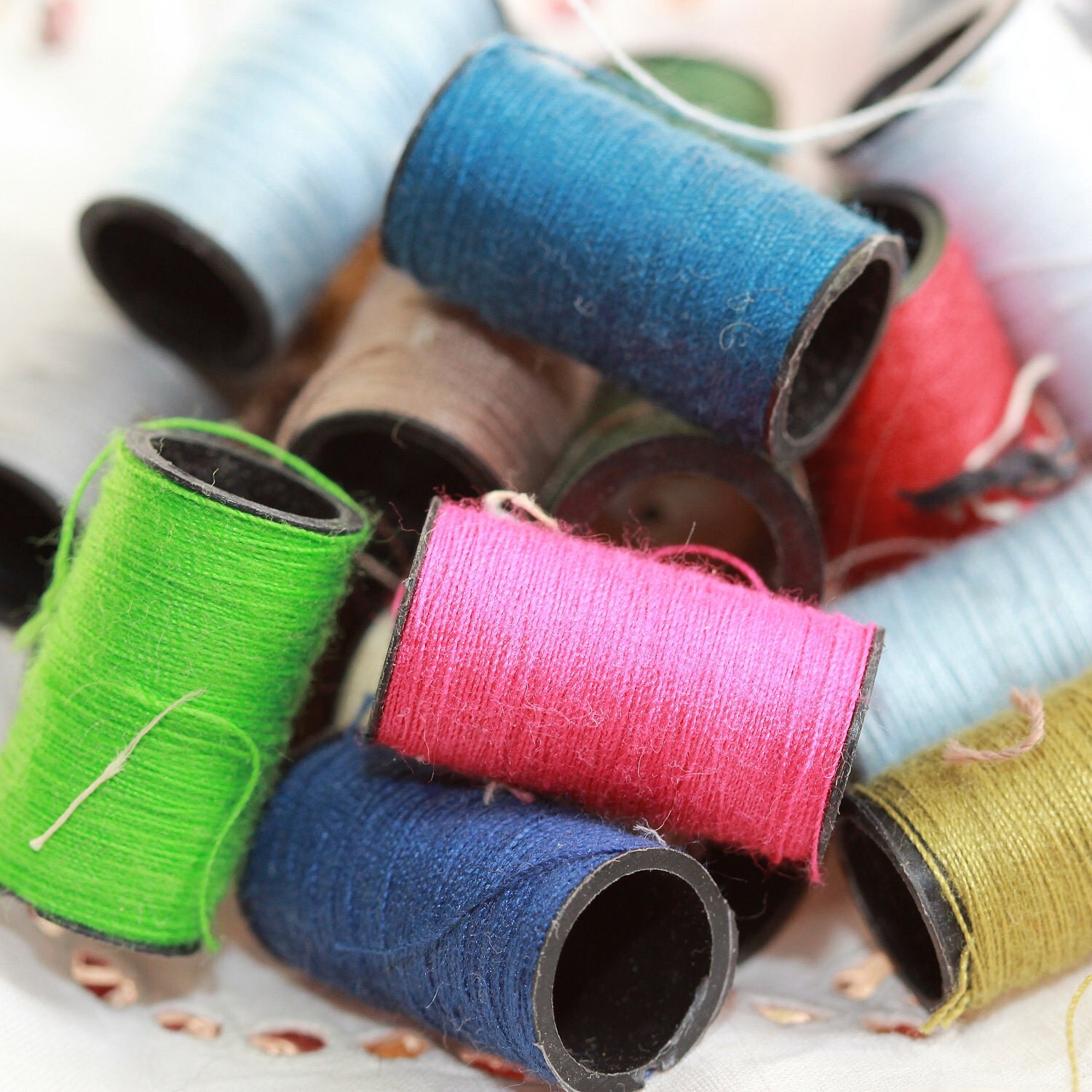 Vintage Mini Spools of Thread For Miniature Hand Held Sewing