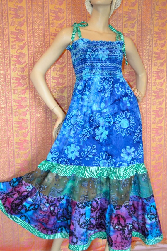 Blue Batik Gypsy Hippie Patchwork Dress Sale by OrawanP on Etsy