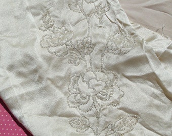 Vintage Fabric Silk Satin Vintage Fabric Beaded Roses ON SALE