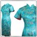 SALE Vintage Chinese Brocade Teal Blue Wiggle Dress, vestiesteam