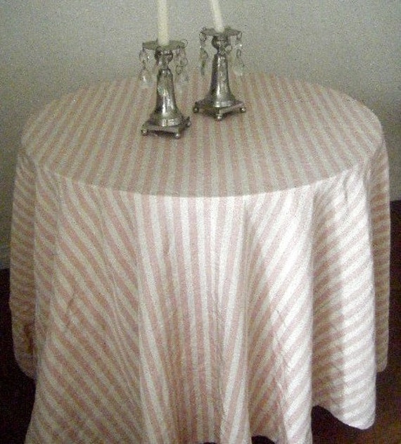 Vintage Pink White Striped Tablecloth Shabby Chic