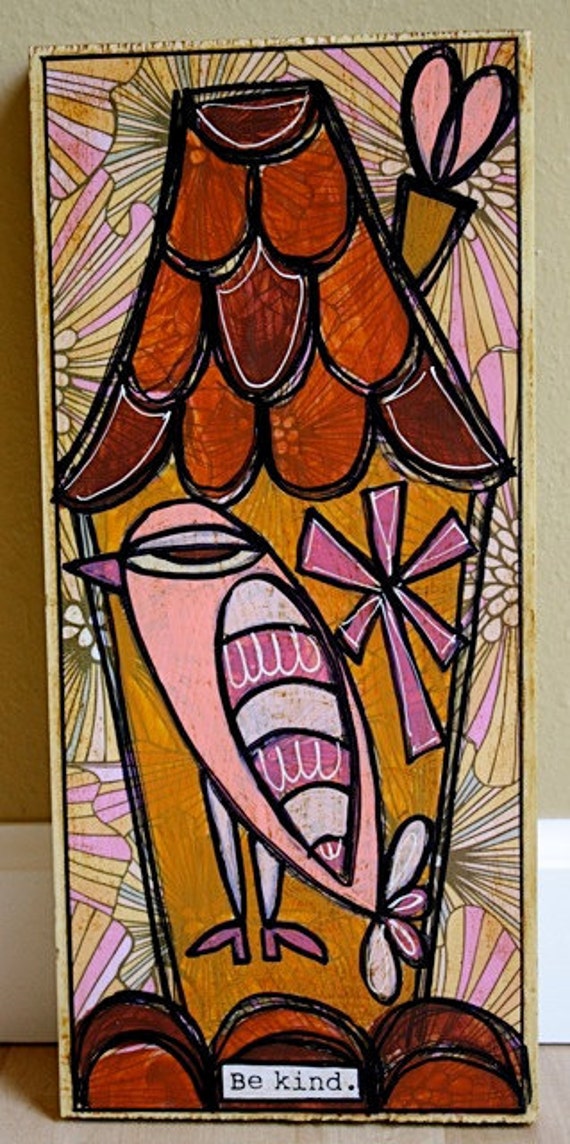 Mixed Media House with Kind Bird