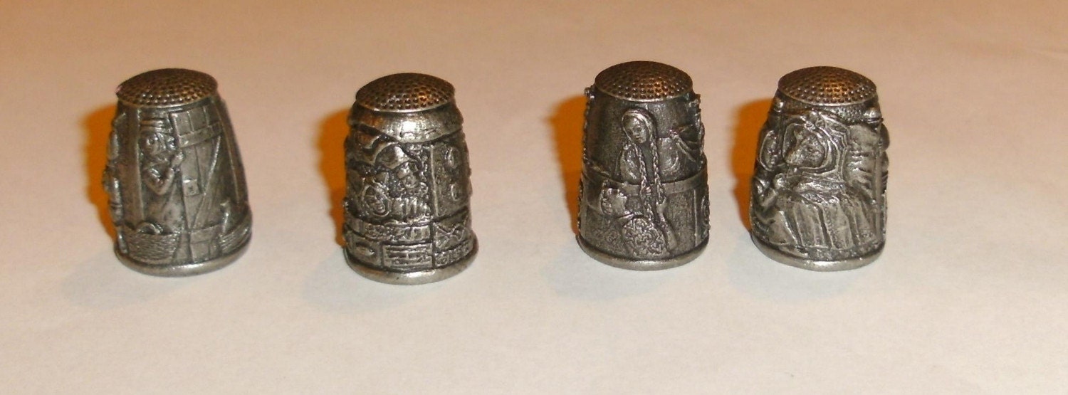 Franklin Mint Pewter Thimbles Vintage Grimms Fairy Tales