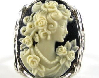 Rose Grecian Goddess Cameo Ring Sterling Silver