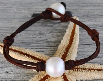 Pearl on Leather Cape Cod Bracelet chosen by style editor of FOOD and WINE MAGAZINE