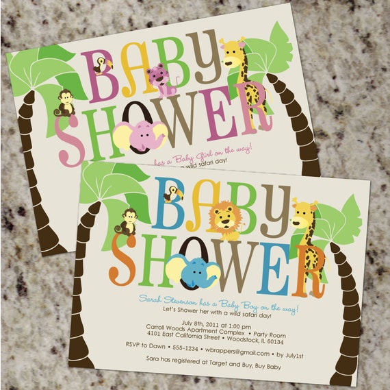 Jungle Animal Baby Shower Invitations Boy Baby Shower Girl