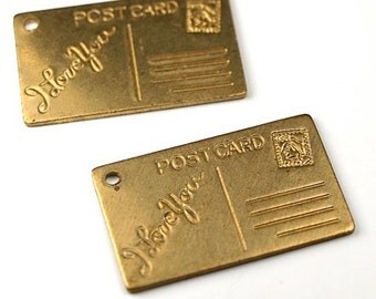 4 pcs Raw Brass I Love You Postcard Charms