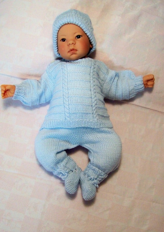 Little Boy Blue Knitted 4 Piece Baby Doll