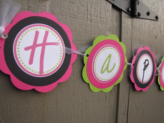 Hot Pink and Lime Green Happy Birthday Banner by designgirl16