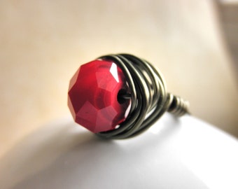 Ruby RING . To Order - Red Ruby Rondelle - Brass, Otter Brown, Dark Red, Oxblood, Garnet, Burgandy, Seductive, Dark, Fall, Jewelry Rings