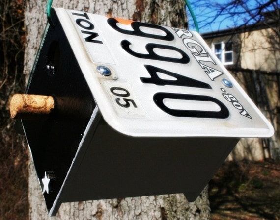 Upcycled GA License Plate Bird House Nest Box For Black-capped Chickadees or Carolina Wrens gardening nest gift for your birder friend