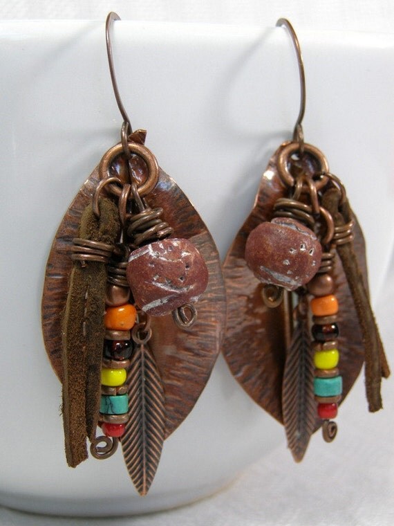 Native Tribal Earrings Handmade Beaded Earrings Primitive