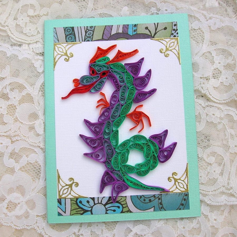 Quilling Card Paper Quilled DRAGON Porteus the FANTASY Purple Quilling Card Paper Quilled DRAGON Porteus the FANTASY Purple