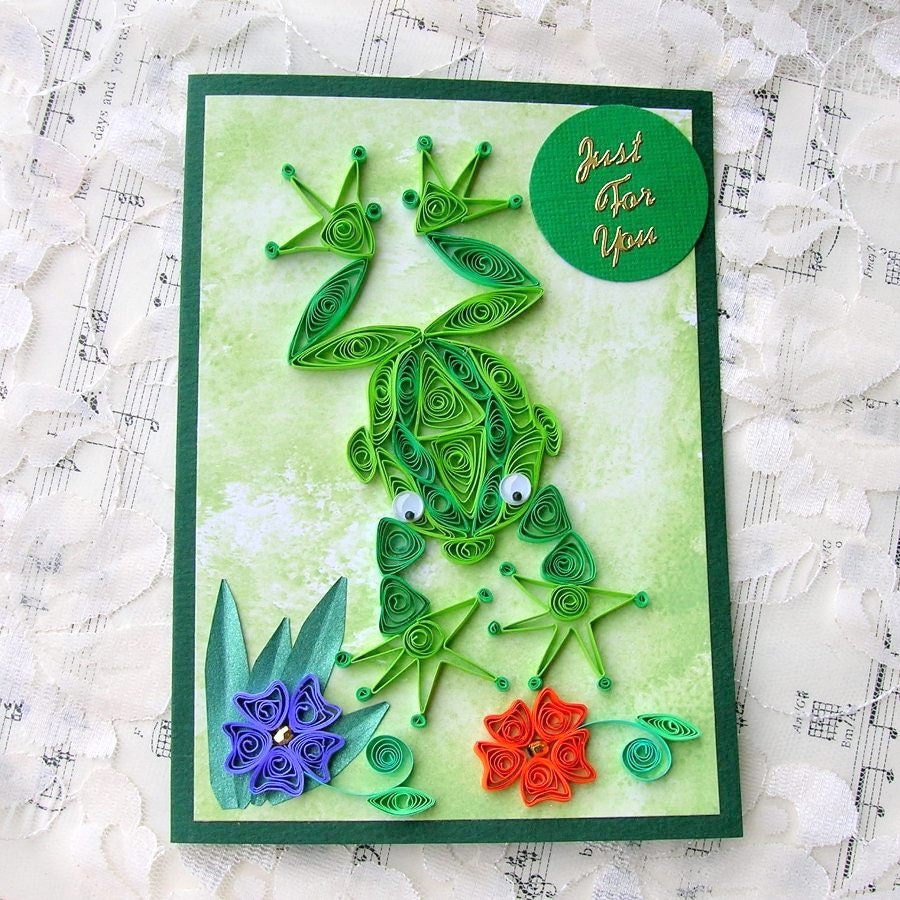Quilling Card Paper Quilled FROG Green by EnchantedQuilling