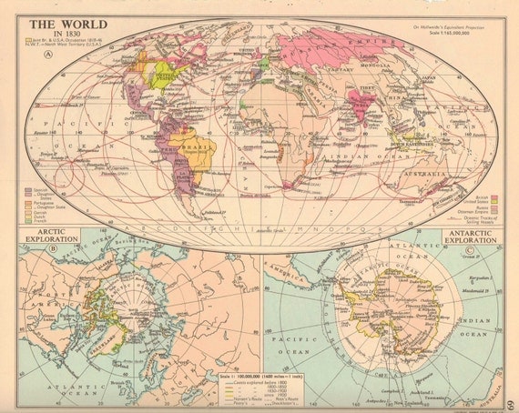 Vintage Map. The World in 1830. Ready to Frame. by GraceArchives