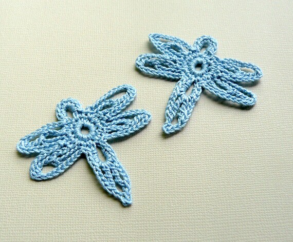 2 Crochet Dragonfly Appliques Delft Blue