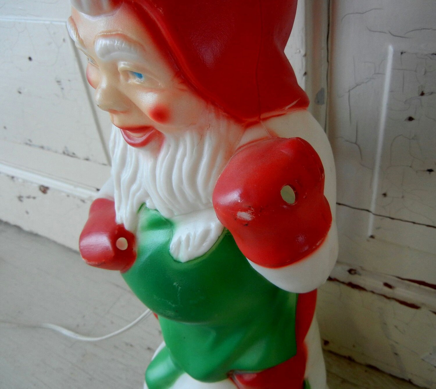 Vintage Christmas Elf Gnome Blow Mold Light Up Figurine from