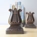 lyre, lyre, vintage deco style bronze bookends