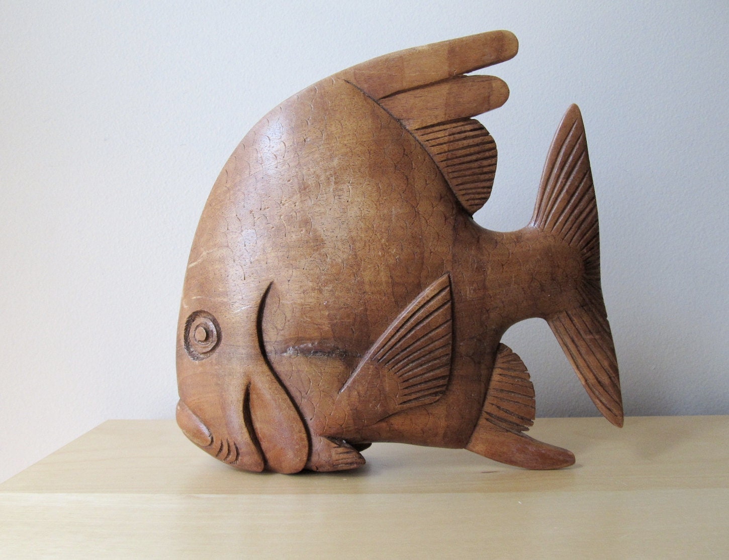 big fish vintage wood carving