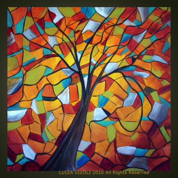 Items similar to SEASONS Original Modern Cubism Abstract Tree Oil ...