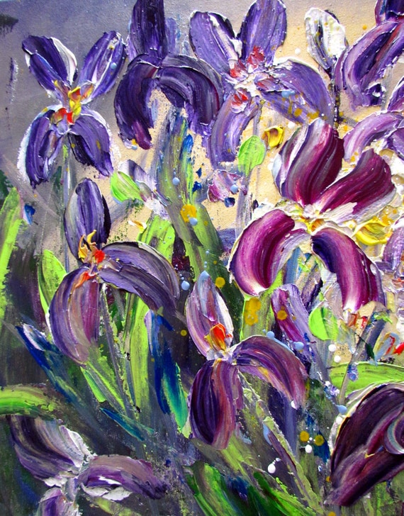 Modern Impressionist Flowers Impasto Oil Painting IRIS GARDEN