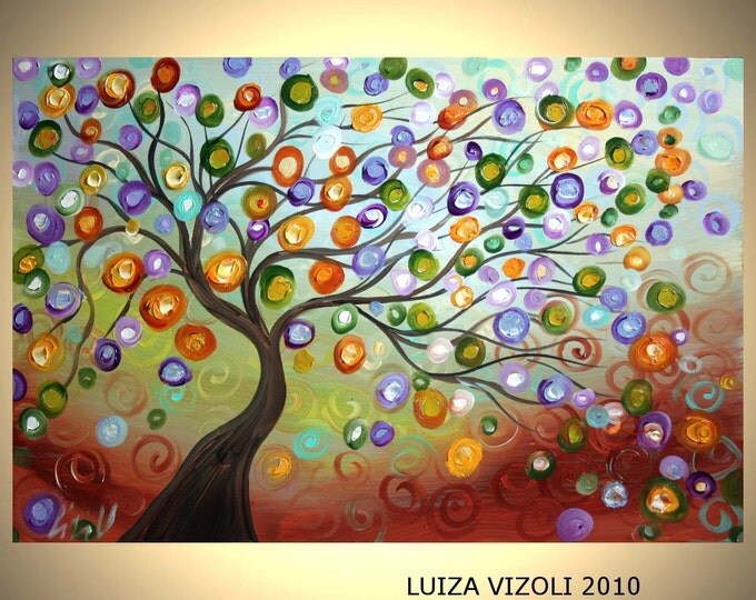 Original Contemporary Abstract Tree Landscape Oil Painting ONE MOMENT in TIME by Luiza Vizoli