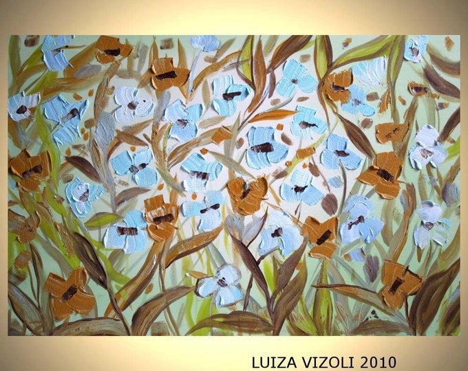 Original  Modern 60x36 Abstract Knife Oil Painting on Large Canvas FANTASY FLOWERS by Luiza Vizoli