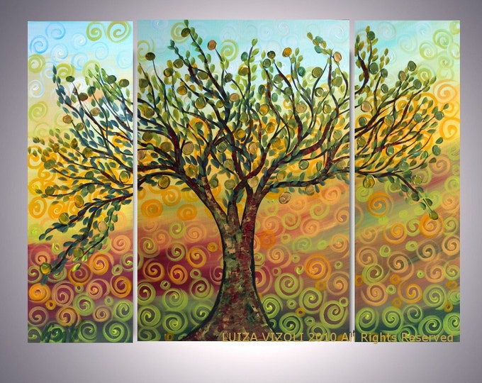 Original Abstract Modern OLIVE TREE Oil Painting Triptych Artwork by Luiza Vizoli CUSTOM