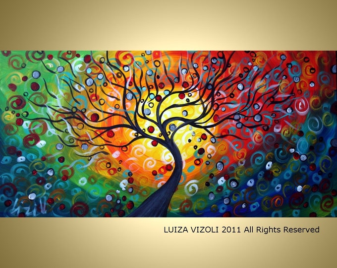 SEASONS  Large 72x36 Modern Abstract Fantasy Tree Landscape Large canvas Original Painting by Luiza Vizoli