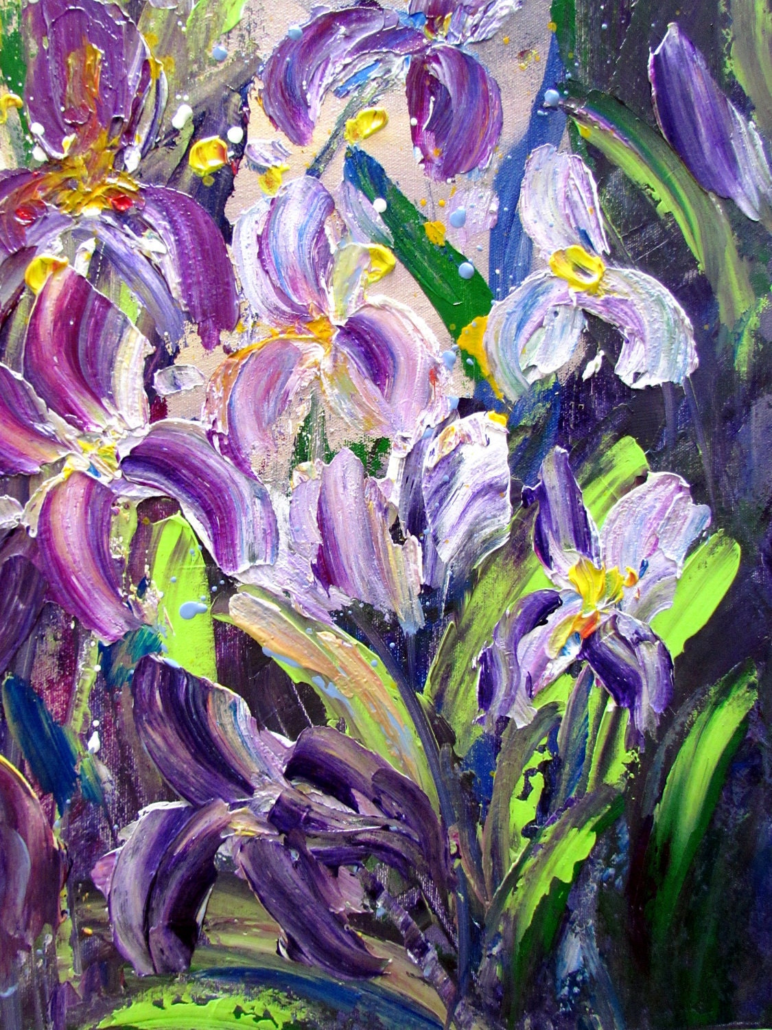 Modern Impressionist Flowers Impasto Oil Painting IRIS GARDEN