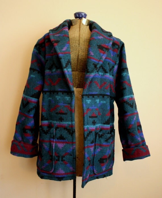 Vintage SOUTHWESTERN Coat Navajo Blanket Motif
