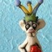 Mouse in Fool's Cap Holding Heart Ceramic Sculpture: "Fool for Love"